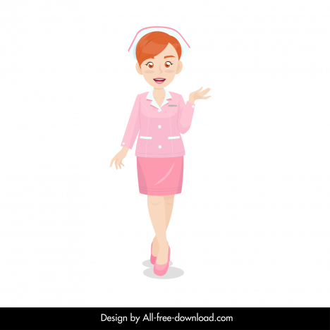 hospital nurse icon elegant costume cute cartoon character outline