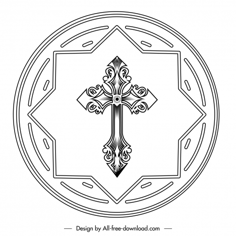 host religion sign icon holy cross sketch black white symmetrical geometry outline