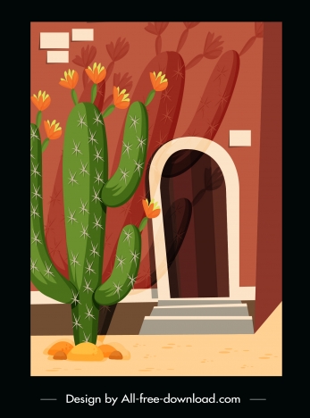 house exterior painting cactus decor retro sketch
