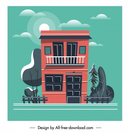 house facade template colorful classic flat sketch