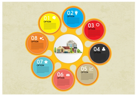 house infographic design with colorful circles illustration