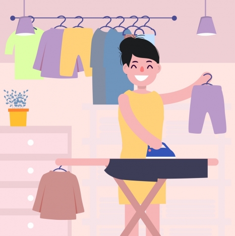 Housewife work background woman ironing icon cartoon design vectors stock  in format for free download 
