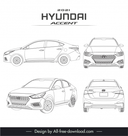 Hyundai accent 2021 advertising template handdrawn black white ...