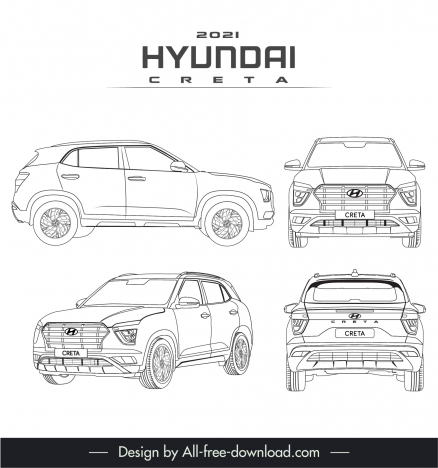 Hyundai creta 2021 car advertising template black white handdrawn ...