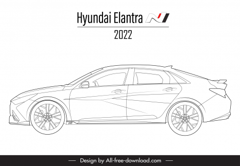Hyundai elantra n 2022 car model icon flat black white handdrawn side ...