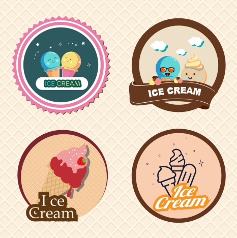 ice cream logo sets colored round isolation