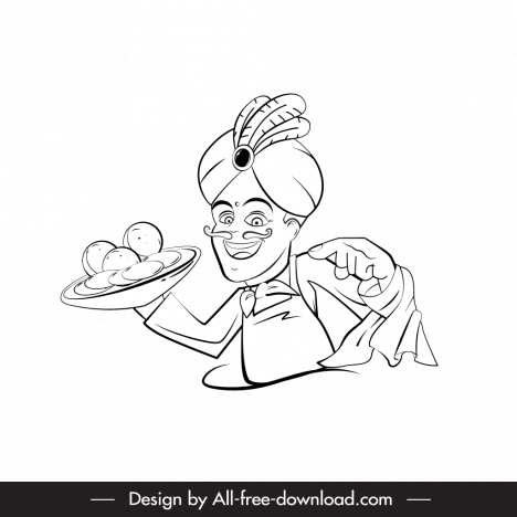 indian chef icon black white handdrawn outline