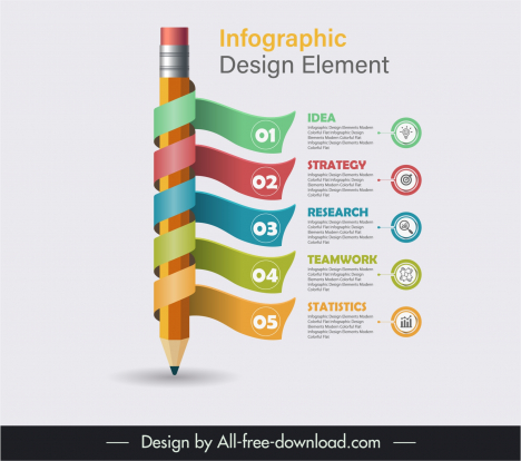 Infographic design elements 3d ribbon pencil vectors stock in format ...