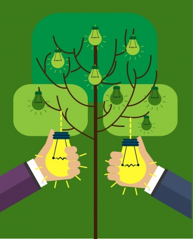 innovation concept design hand picking lightbulbs on tree