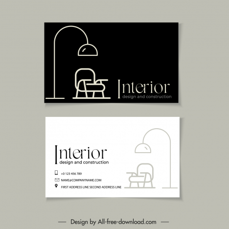 interior architect business card templates contrast flat handdrawn