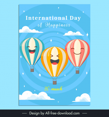 international day of happiness poster template cute balloon faces