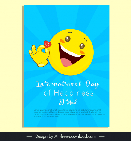 international day of happiness poster template cute smiley emoticon