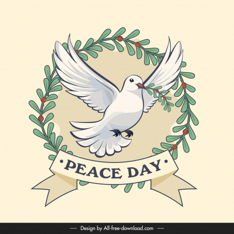international peace day poster template  classic handdrawn dove wreath
