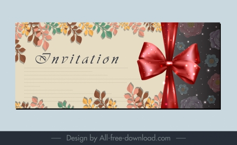 Invitation card background elegant shiny bow leaves decor vectors stock in  format for free download 