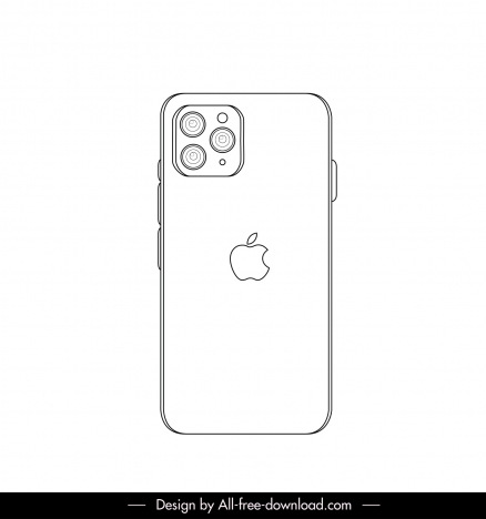 Iphone 13 icon black white realistic back side outline vectors stock in ...