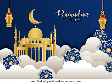 islam ramadan banner template elegant architecture cloud flowers papercut decor
