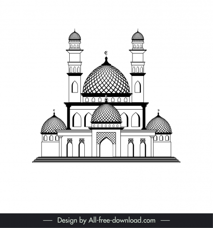 islamic castle icon  black white traditional arabic architecture outline