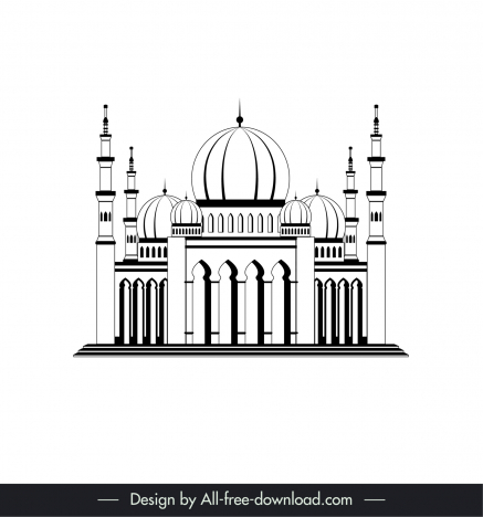 islamic castle icon classical black white arabic architecture outline