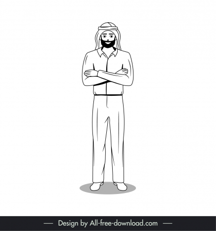 islamic man icon black white cartoon character outline