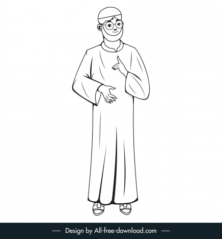 islamic man icon black white cartoon character sketch