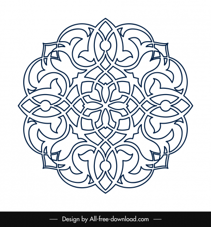 islamic ornament template circle symmetric floral shape outline