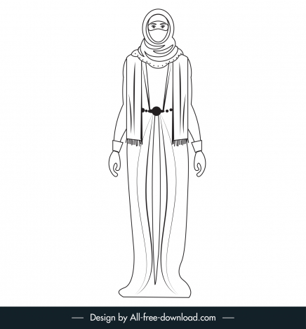 islamic woman icon black white cartoon character outline