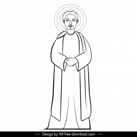 james bro christian apostle icon black white vintage cartoon character outline