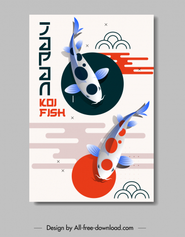 japan banner tepmplate koi fishes swimming sketch flat design