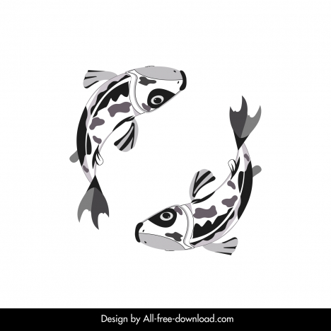 japanese koi fish icons dynamic flat black white handdrawn outline