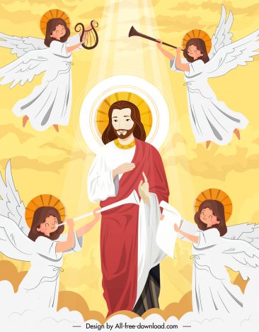 Jesus christ in heaven with angels backdrop template elegant cartoon design  vectors stock in format for free download 162 bytes