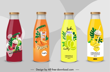 juice label template elegant colorful fruits sketch