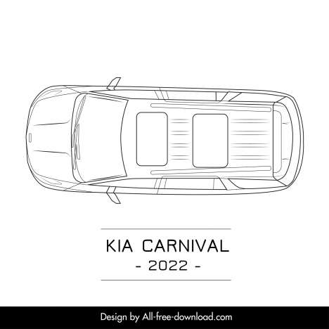 kia carnival 2022 car model template black white handdrawn top view sketch
