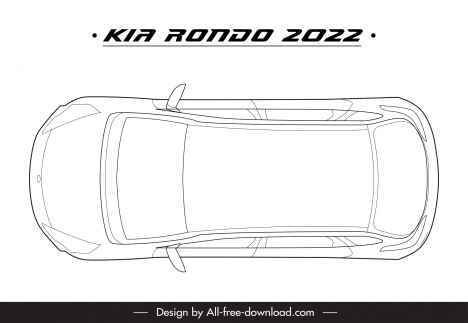 kia rondo 2022 car model icon flat handdrawn symmetric top view sketch