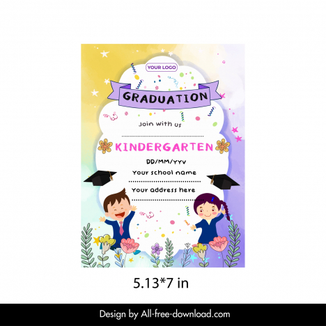 kindergarten graduation invitation card template cute cartoon