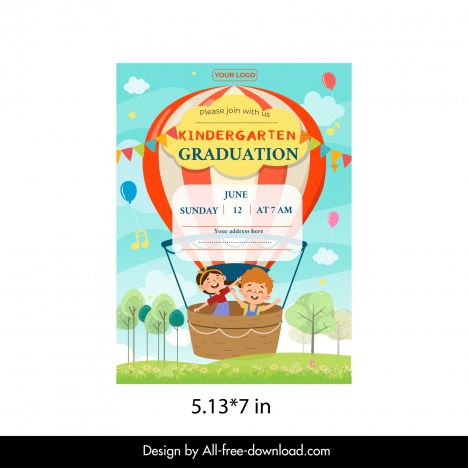 kindergarten graduation invitation template cute joyful children balloon