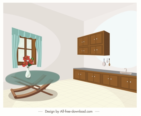 Kitchen dining room drawing contemporary 3d sketch vectors stock in format  for free download 