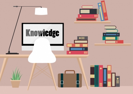 knowledge concept background bookshelf computer icons