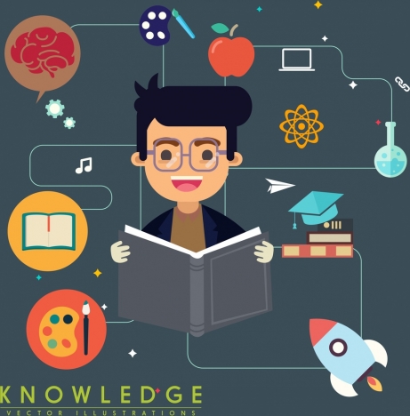 knowledge concept banner learning boy education symbols decor