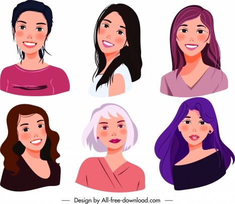 Ladies avatars icons colored cartoon characters sketch vectors stock in  format for free download 