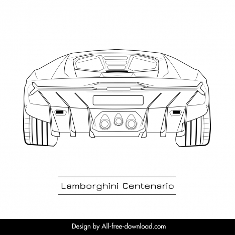 lamborghini centenario car icon flat symmetric black white back view outline