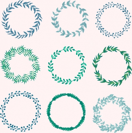 laurel wreath icons collection circles isolation