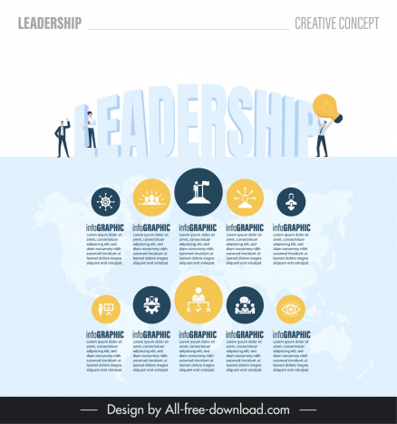 leadership infographic template modern texts staffs world map