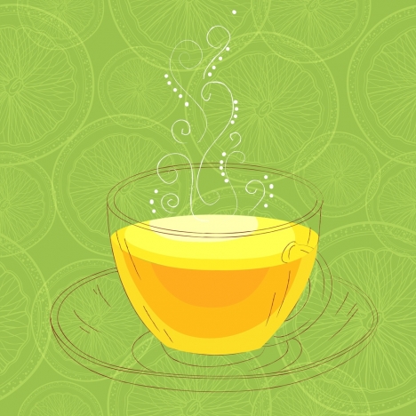 lemon tea advertisement cup sketch green slices background