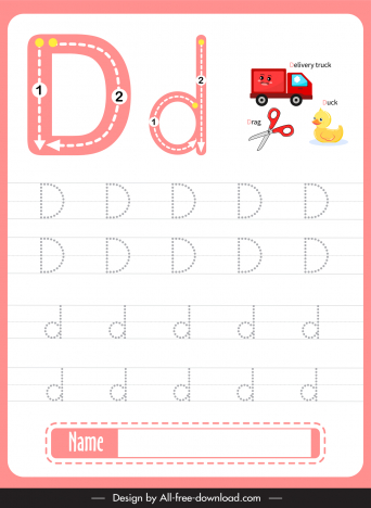 Letter d lowercase practice worksheet template flat texts symbols ...