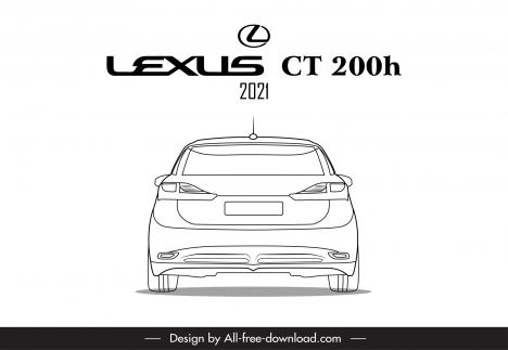lexus ct 200h 2021 car model icon black white handdrawn symmetric rear view sketch