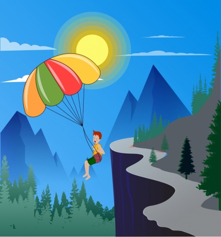 lifestyle background boy parachute mountain icons cartoon design