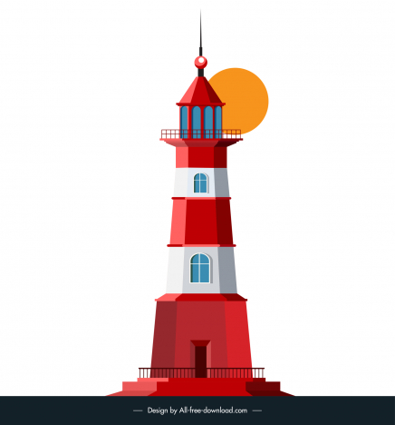 lighthouse icon modern symmetric architecture sun sketch