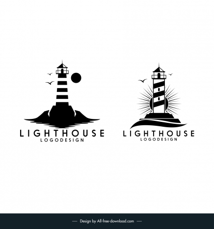 lighthouse logo templates flat classical silhouette sketch