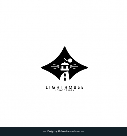 lighthouse logotype flat classical contrast black white outline