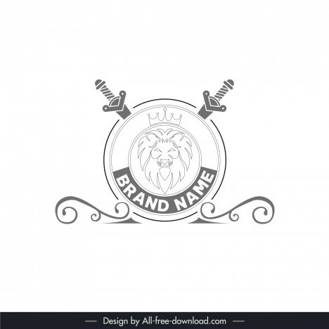 lion head logo symmetric circle swords curves